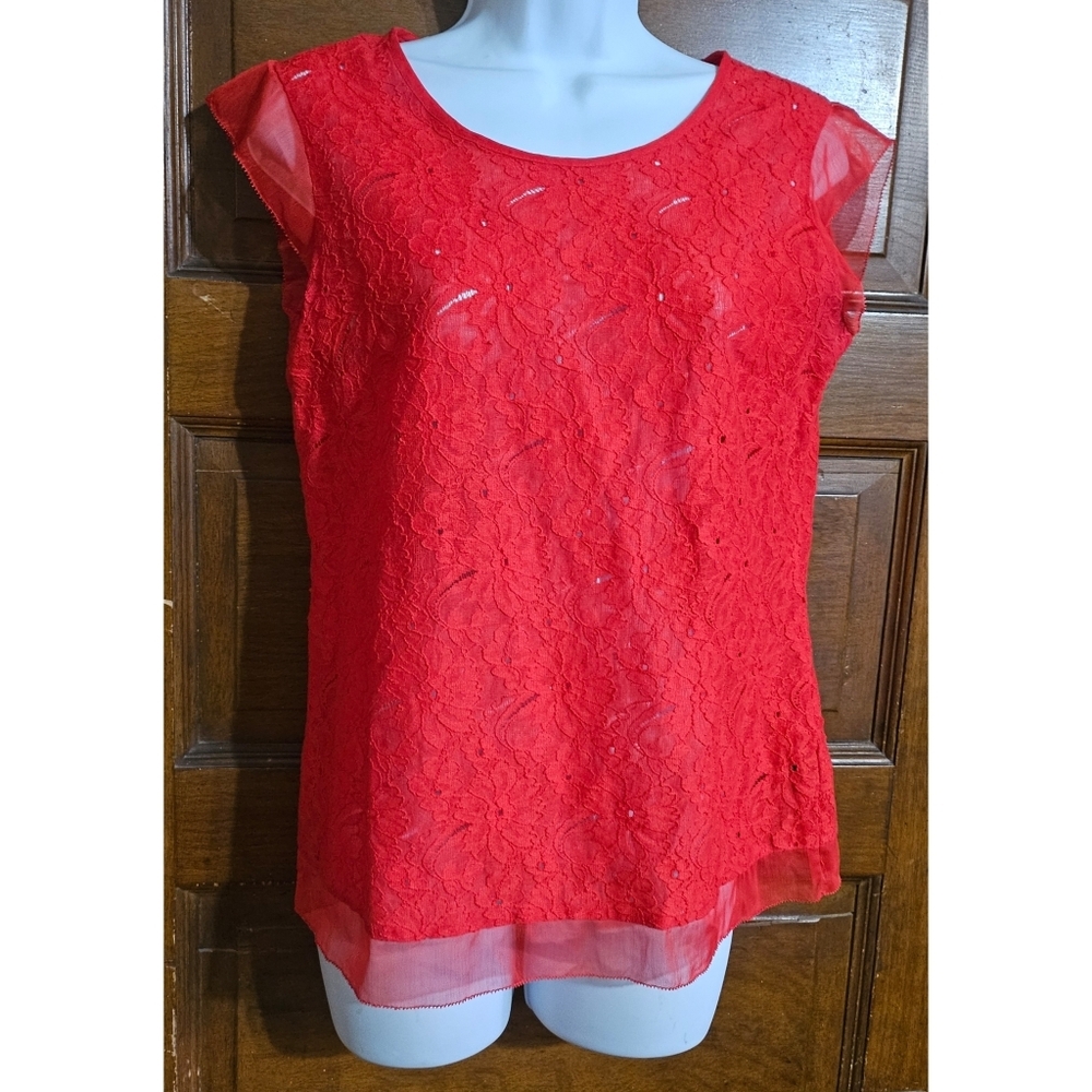 The Limited Red Lace Overlay Blouse